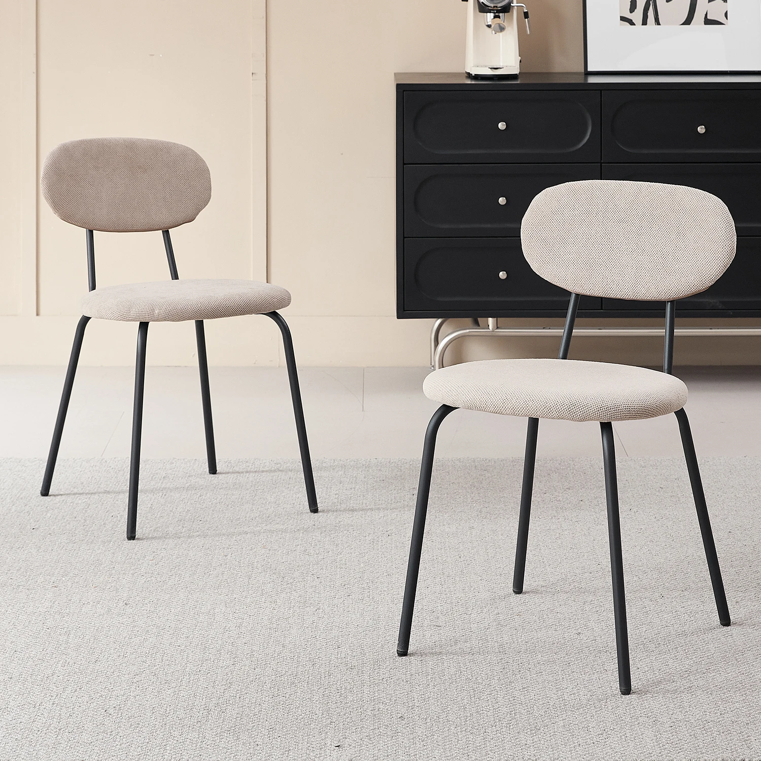 4/6-teiliges Esszimmerstuhl-Set, Hufeisen-Samtstoff, moderner gepolsterter Küchenstuhl mit Metallbeinen für Esszimmer, Küche – Detail 3