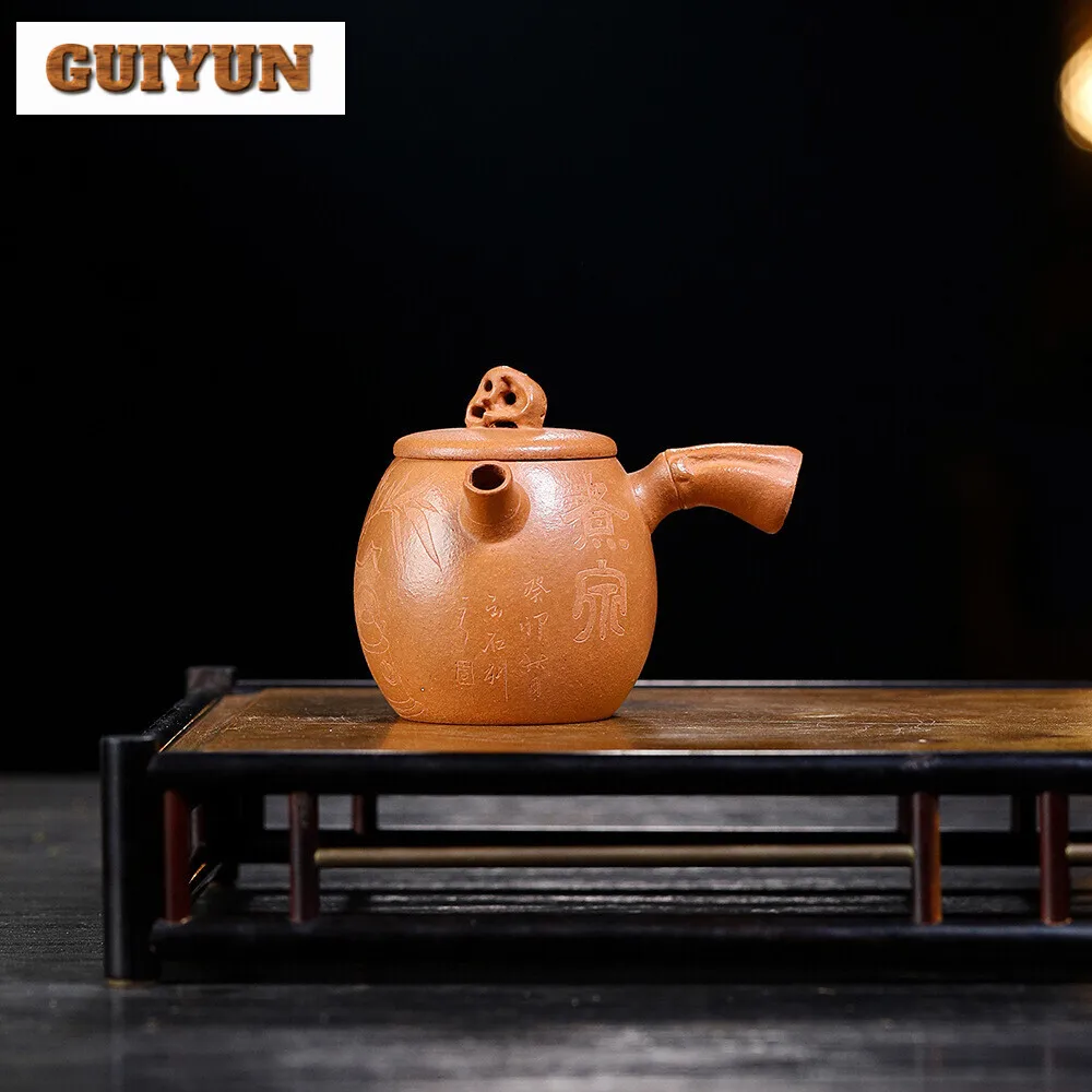 

120ml Chinese Yixing Purple Clay Side Handle Teapots Famous Artists Handmade Raw Ore Sloping Mud Tea Pot Kettle Zisha Tea Set