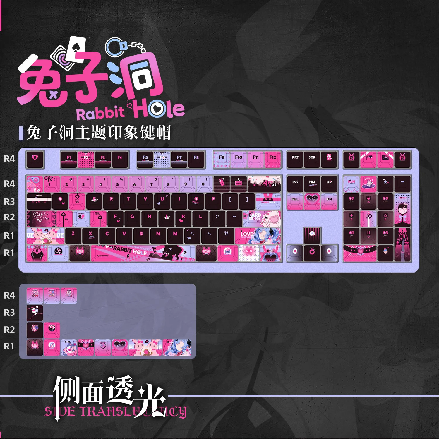 122 Keys Rabbit Hole 2 Keycaps Impression Cherry MOA PBT Side Engraved Dimensional Custom Game Keycaps Animation Keyboardcaps