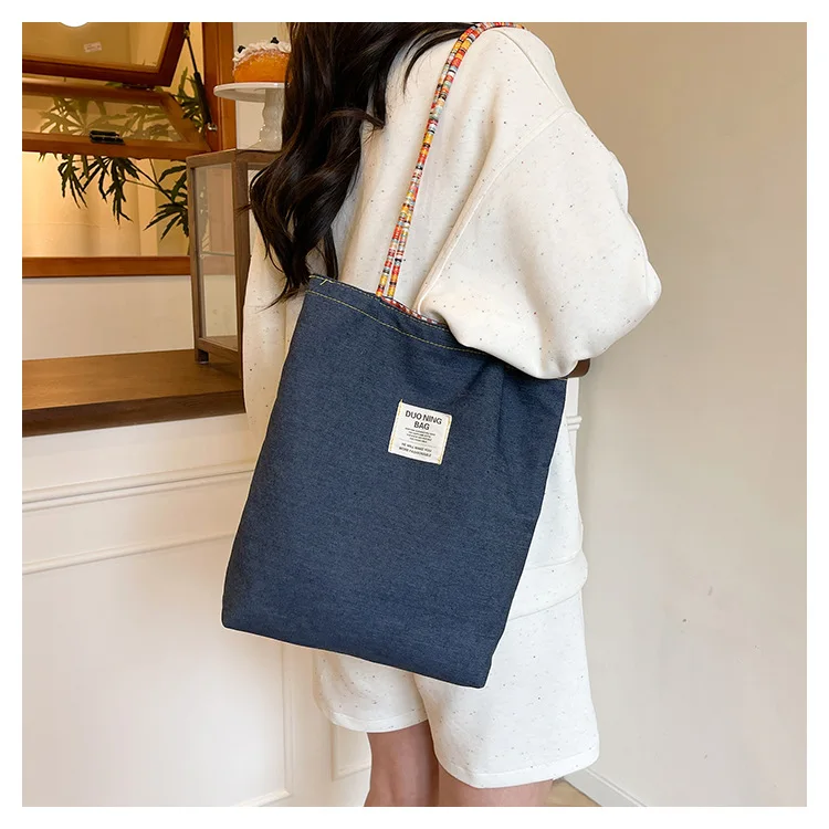 

Bag Women Fashion Simple New Canvas Office Lady All-match Plaid Double-sided Usable Shoulder Bag Handbag