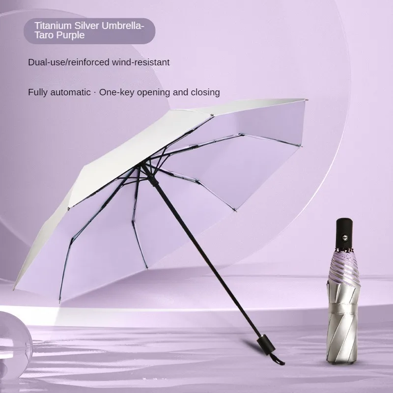 Fully Automatic Titanium Silver Umbrella Sun Umbrella Sun Protection Umbrella for Women Rain or Shine