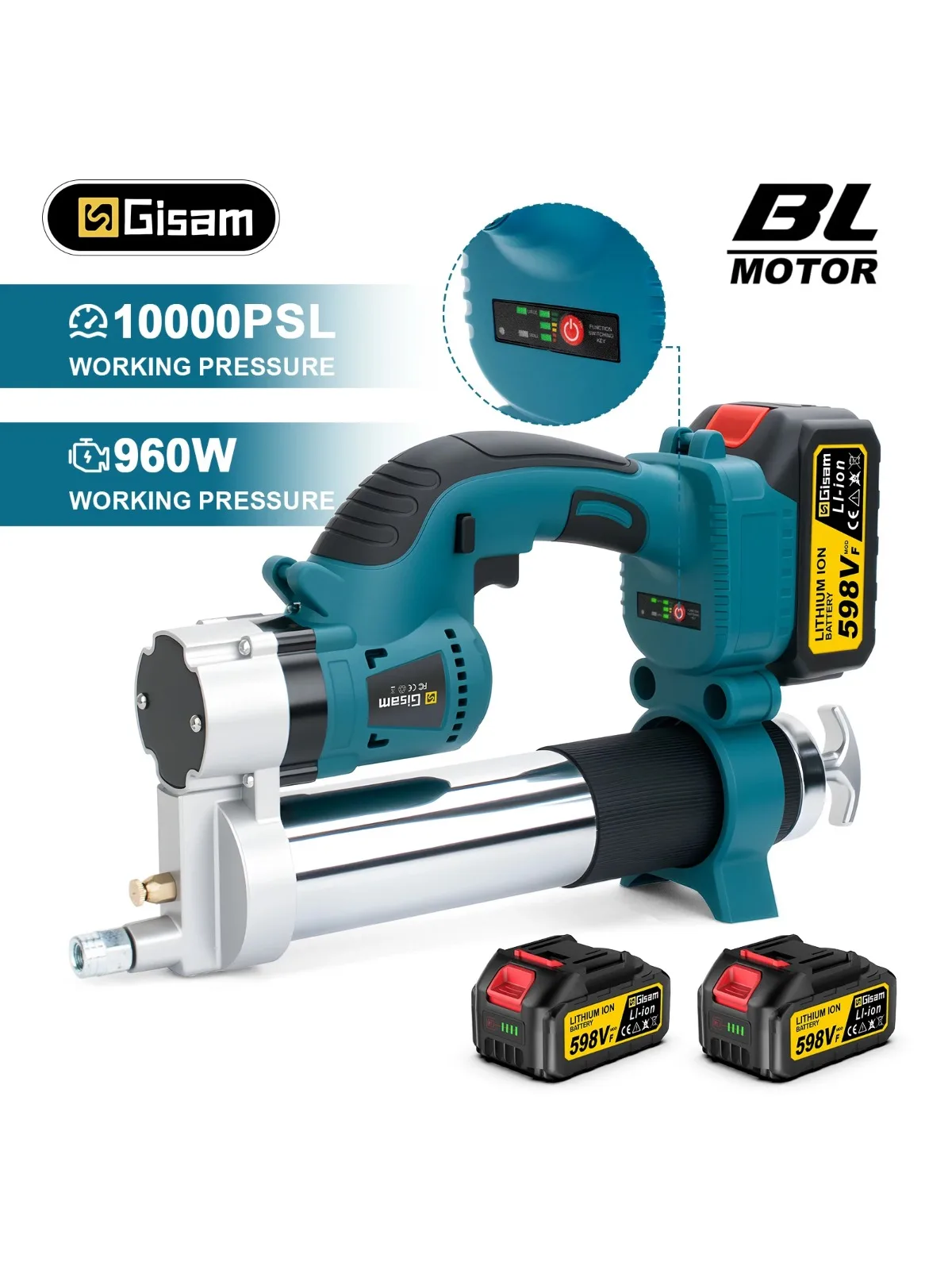 GΣ 10000PSL 69Mpa Borstelloze Elektrische Vetspuit Hogedruk Auto Smeerolie Auto Onderhoud Voor makita 18v batterij pin - afbeelding 2
