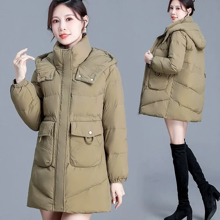 Chaquetas de plumón de algodón con capucha para mujer, Parkas cálidas, abrigos de invierno, ropa de nieve, novedad de 2024