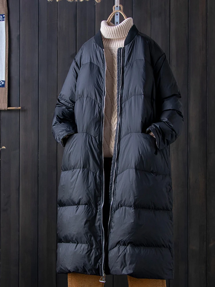 الشتاء طويل بطة أسفل السترات النساء كبيرة الحجم الدافئة معطف سميك الخريف المعتاد جيب سترة منفوخة #3