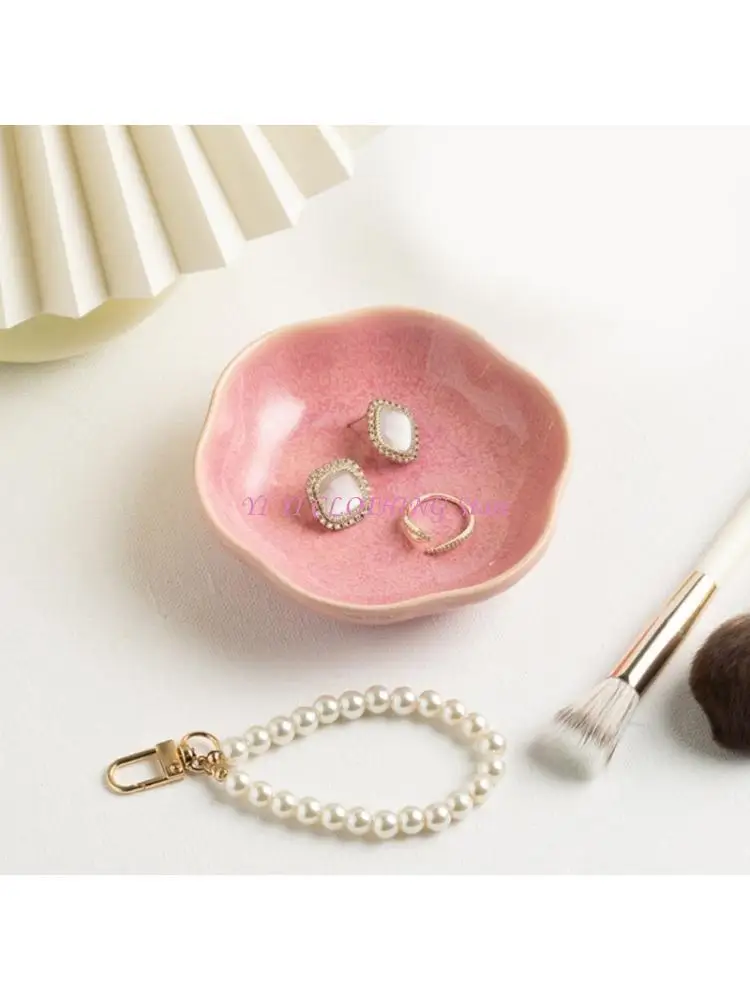 

N5KF Elegant Glazed Ceramic Dish Jewelry Storage Display Plate for Rings Earrings Necklace Small Trinket Tray