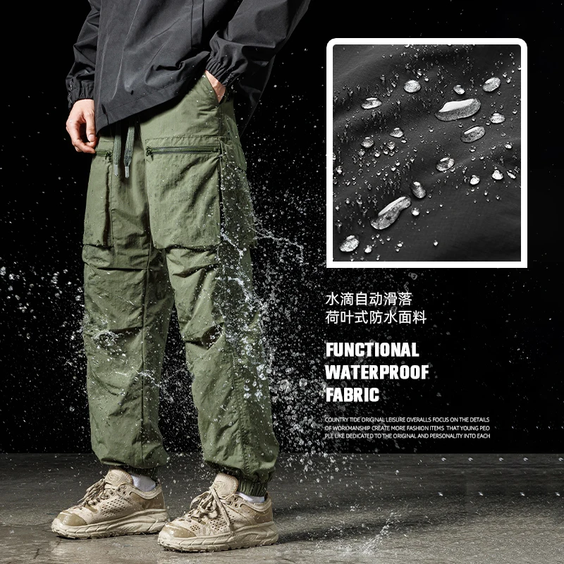 Spring/Autumn Fashion Solid Color American Style Biker Cargo Waterproof Work Pants Men's Casual Loose Sports Plus Size Trousers