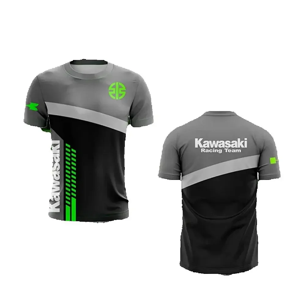 

Летний мужской топ Kawasaki, футболка с круглым вырезом и короткими рукавами с мотоциклетным принтом, дышащий, быстросохнущий, удобный спортивный топ