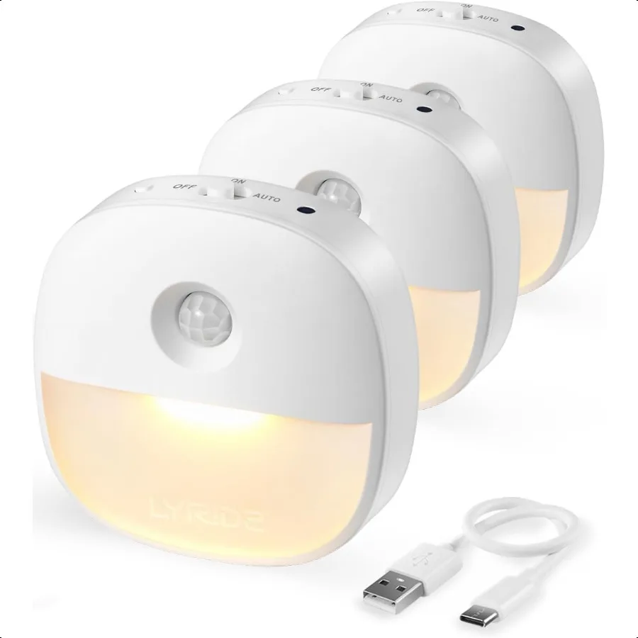 

Rechargeable Night Light Motion Sensor Battery Nightlight Mini Stickon LED Closet Light 120LM Dimmable Brightn for Bathroom Bed