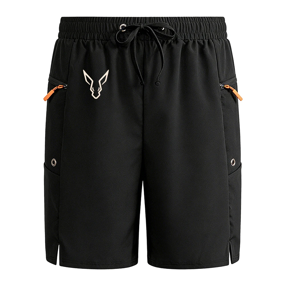 

Men's Black Casual Running Shorts Summer Outdoor Fitness Hiking with Orange Zipper Pockets Simple Kangaroo Head Graphic Print