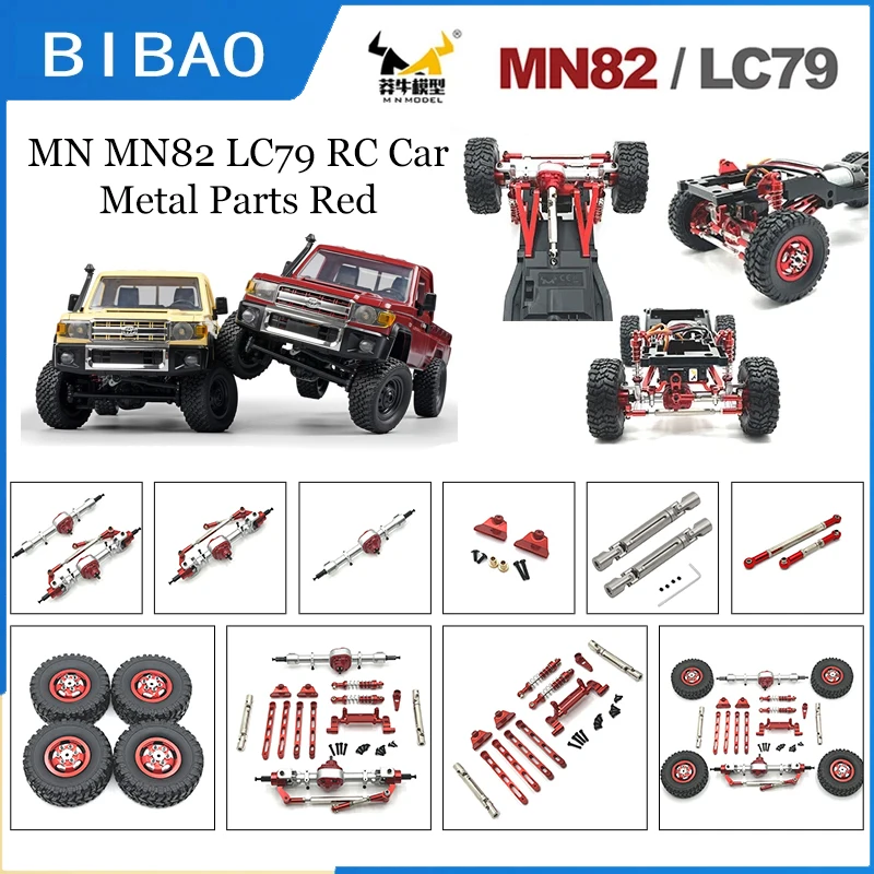 

RC Car Upgrade Parts Kit Metal Modification Replacement Accessories Compatible for 1/12 MN82 LC79 MN78 RC Car Red Spare Parts