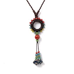 Colorful Wreath Handmade Ceramic Necklace Adjustable Pendant Boho Jewelry Unique Multicolor Design For Women 1100