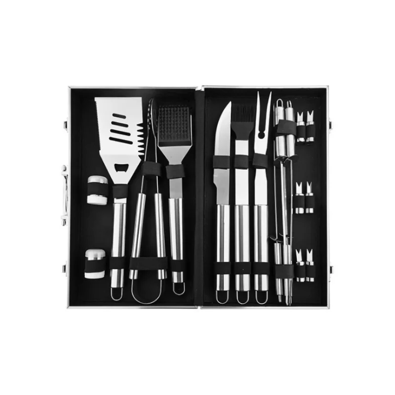 BBQ Stainless Steel Large Pipe Handle 18 Piece Aluminum Box Assembly Complete Set of Barbecue Tools and Accessories Set