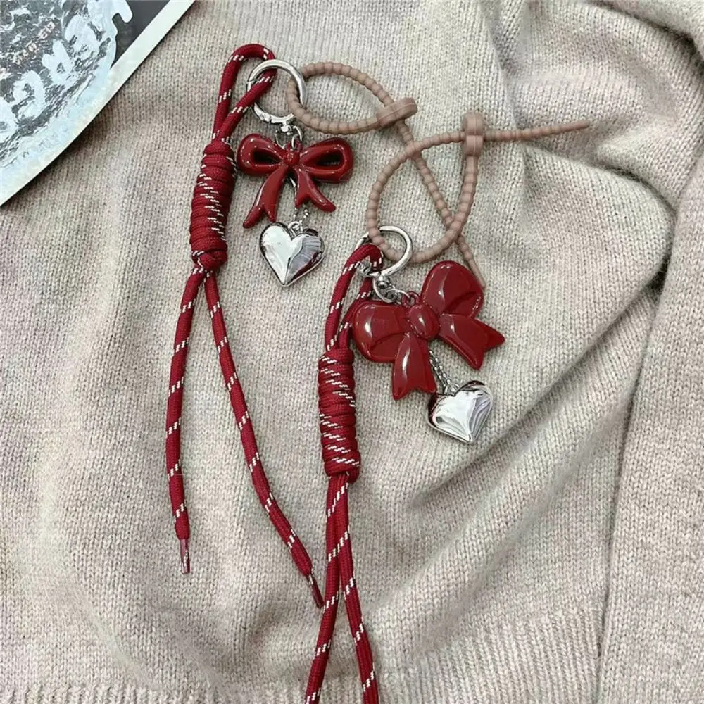 

New Bowknot Braided Rope Keychain Heart Buckle Handmade Bag Pendant Ornaments Y2K Mobile Phone Lanyard Gifts