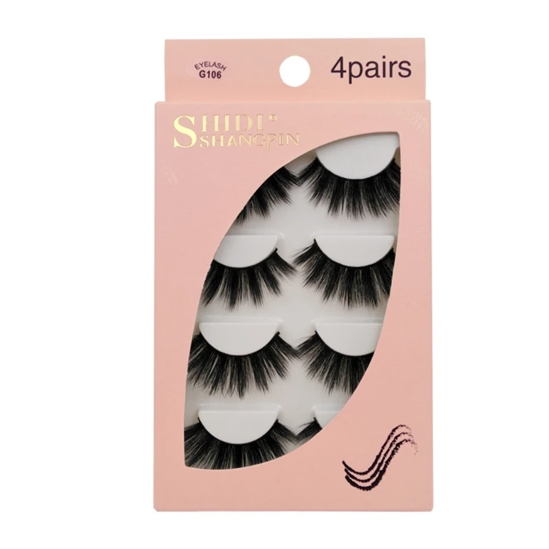 4Pairs Pack False Eyelashes Cat-Eye Fluffy-Faux Mink Lashes 3D Wispy Lashes Dramatic Long Thick Volume Fake Eye Lash