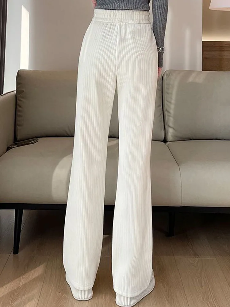Winter Warme Dünne Flare Hosen Frauen Casual Elastische Hohe Taille Jogginghose Koreanische Mode Schnee Tragen Verdicken Samt Gefüttert Pantalones