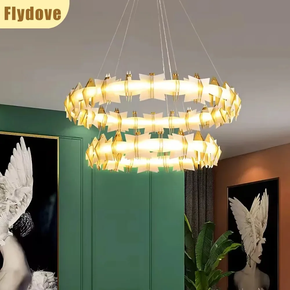 

Nordic Modern Classic Hotel Living Room Bedroom Modern Luxury Oval Ring Chandelier Lamp Indoor Lighting Decoration
