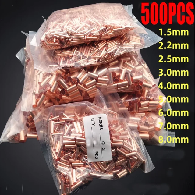 100/200/500Pcs Miedziana rura łącząca Złącze przewodu Mała miedziana końcówka kablowa Złącze przewodu rurowego