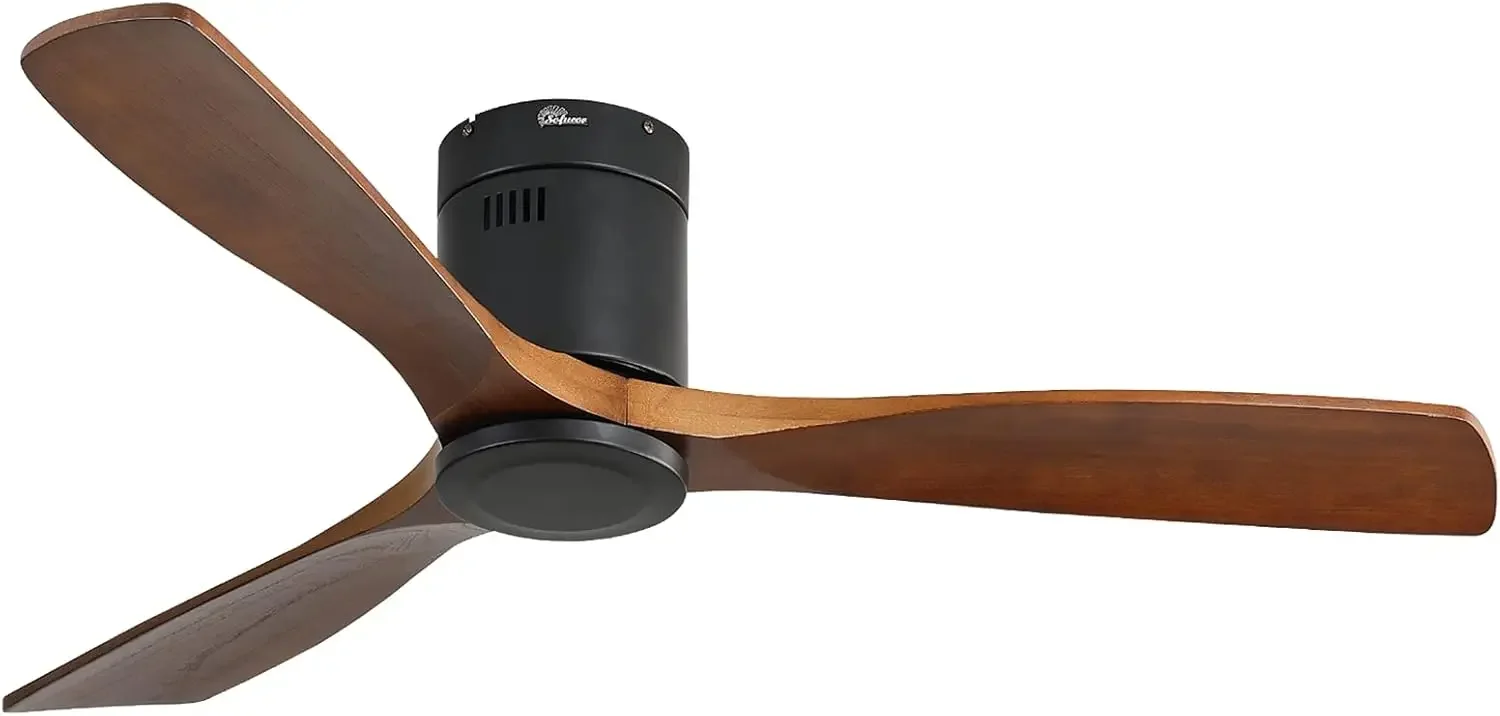 52 Inch Ceiling Fan Without Lights Flush Mount Ceiling Fan with Remote Control, Wood Blades Modern Outdoor Ceiling Fan No Light