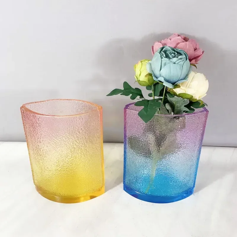 Modern Oval Crystal Glass Vase Colorful Flower Arrangement Container Home Decor Living Room TV Cabinet Ornament Dried Flower