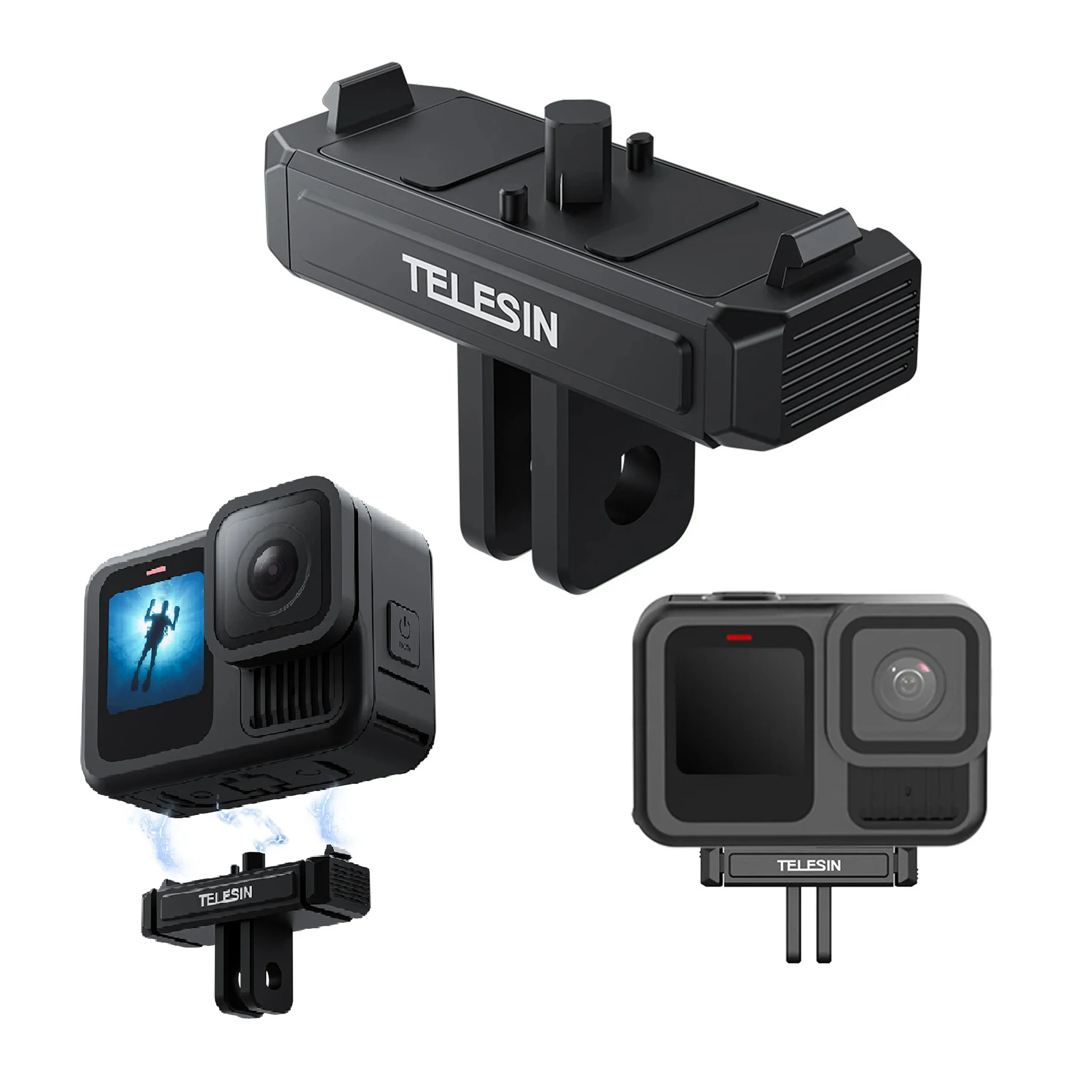 

TELESIN Two Claw Adapter Dual Lock & Anti-Slip Button Design Camera Mount Accessories Qucik Release Base for Go Pro Hero 13