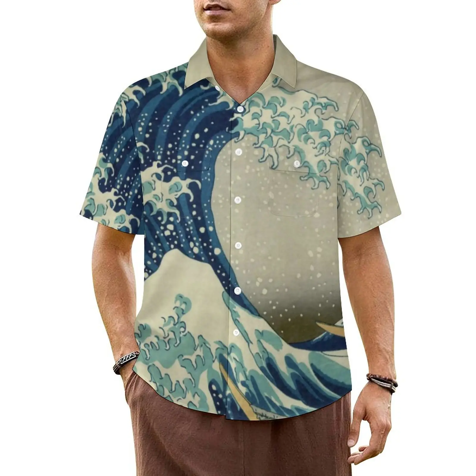 Hawaii Shirt Vacation Mountains Blouses The Great Wave Off Kanagawa Classic Casual Shirts Men Short Sleeve Street Oversized Tops