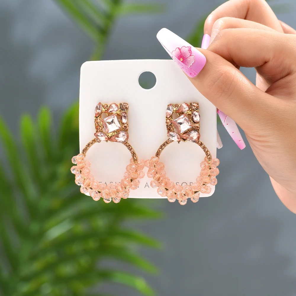 Kolczyki damskie w stylu boho vintage, kolorowe, zdobione koralikami i cyrkoniami, geometryczne, okrągłe, popularna biżuteria hurtowa, brincos, prezent.