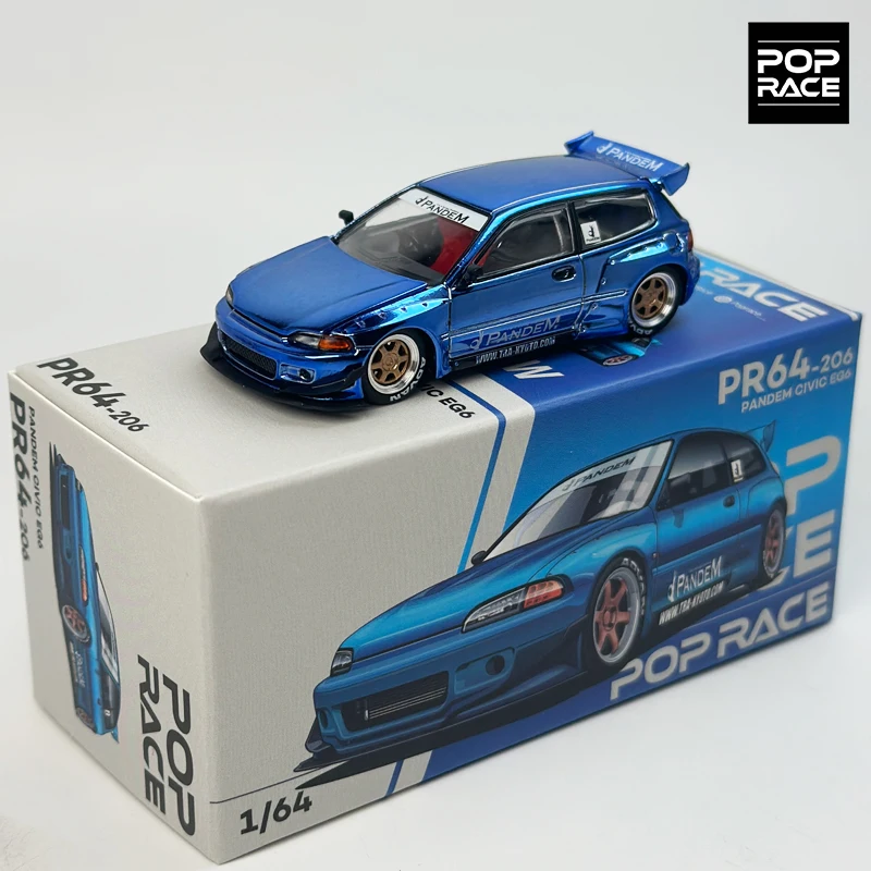 POPRACE 1:64 Rocket Rabbit Civic EG6 coche de aleación azul cromado modelo 206