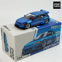 POPRACE 1:64 Rocket Rabbit Civic EG6 Chrome Blue alloy car model 206