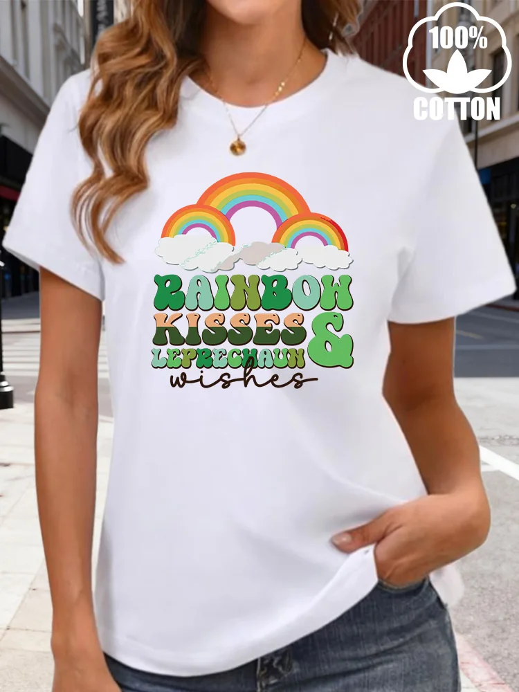 Rainnbow Kisses Women's Graphic T-Shirt 180g Cotton Crew Neck Short Sleeve Tee Casual Summer Daily Wear