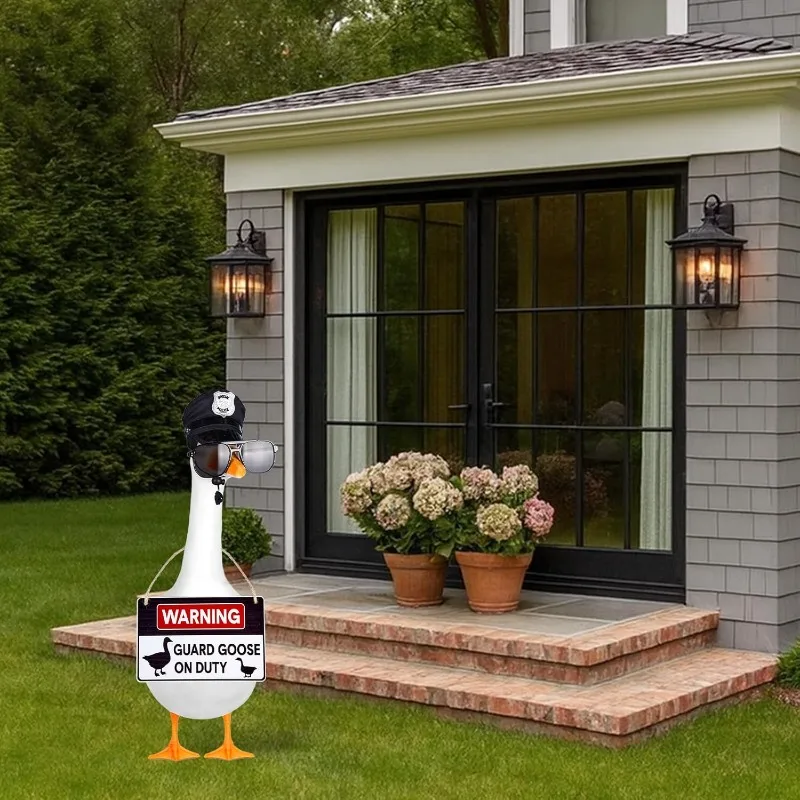 Police Officer Goose Outfit Set with Cop Hat, Sunglasses And 'Guard Goose on Duty' Sign, Fits 23 Inch Porch Goose Statue, Funny Yard Decor view 5