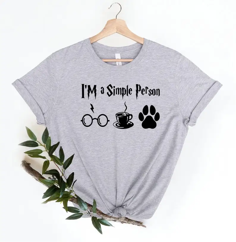 

I'm a simple person Shirt, Puppy Dog Lover Coffee Lover Pet Lover 100% Cotton Fashion Streetwear Short Sleeve Top Tees O Neck