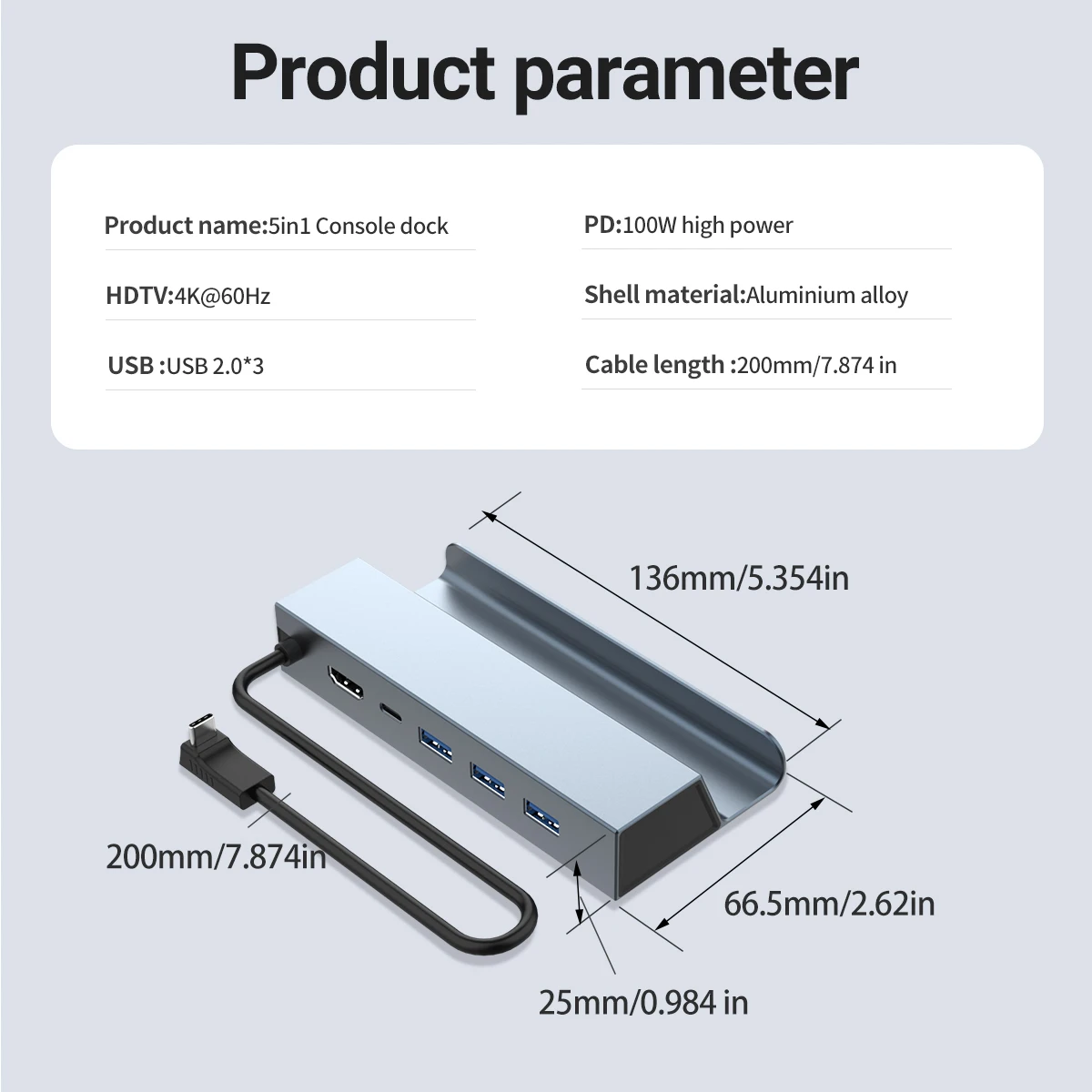 5 In 1 USB-C Game Hub Type-C Docking Station 4K HDMI 100W PD Fast Charging USB2.0*3 for Steam Deck ROG Alloy Laptop Mobile Phone image 6