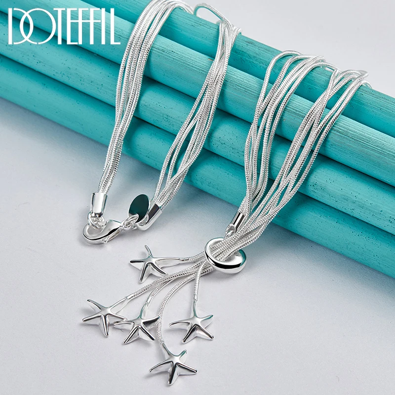 

DOTEFFIL 925 Sterling Silver Five Snake Chain Starfish Necklace Woman Wedding Engagement Fashion Jewelry