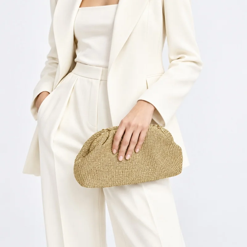 New Style Apricot Fabric Women's Handbag Fashion Shell Cloud Bag Casual Chain Shoulder Crossbody Bag Versatile Shopper Purse