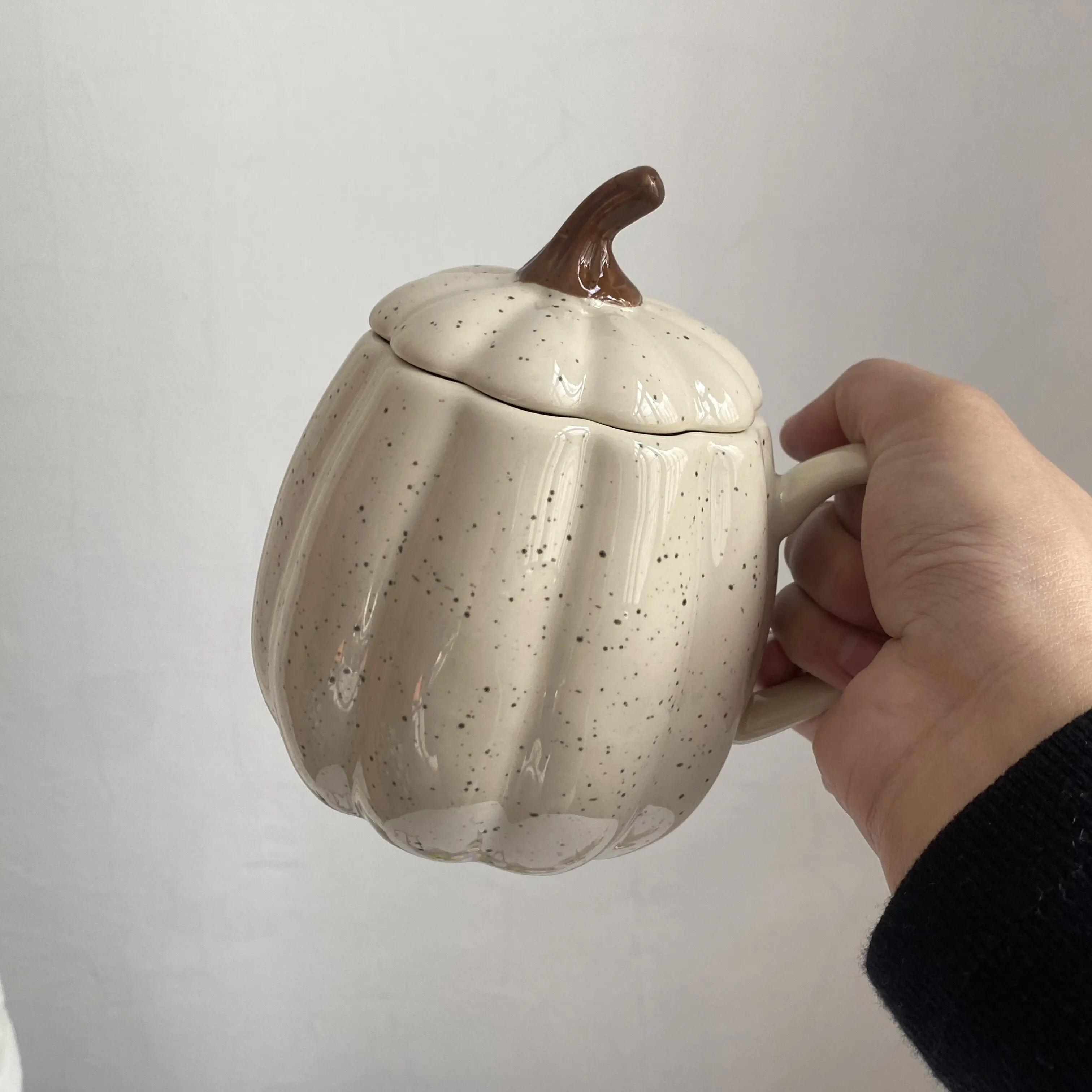 400ml Sesame Glazed Ceramic Water Mug with Covered Creative Pumpkin Shaped Household Mug and Lid Milk Cup High Beauty - view 4