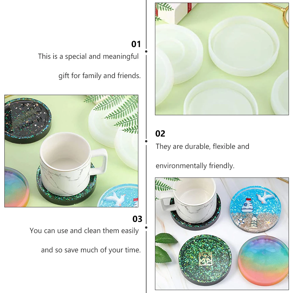 

6pcs Diy Round Coaster Mold Food Grade Silicone Durable Cup Mat Molding Creative Epoxy Crafts Gift Jewelry Making Handicraft