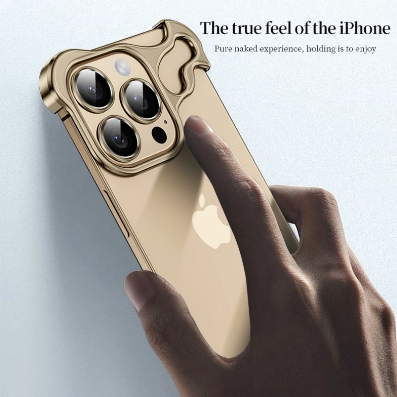 Irregular Metal Bumper Phone Case For iPhone 17 16 15 14 13 12 Pro Max Plus 17Air 16E Aluminum Alloy Frameless Shockproof Cover