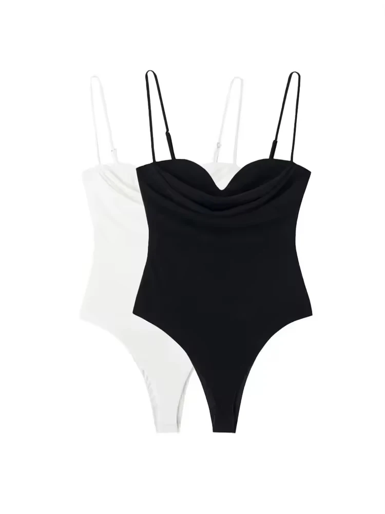 SMVP Women Sexy Fashion With Sweetheart Neck Draped Bodysuits Backless Zipper Thin Straps Female Playsuits Mujer