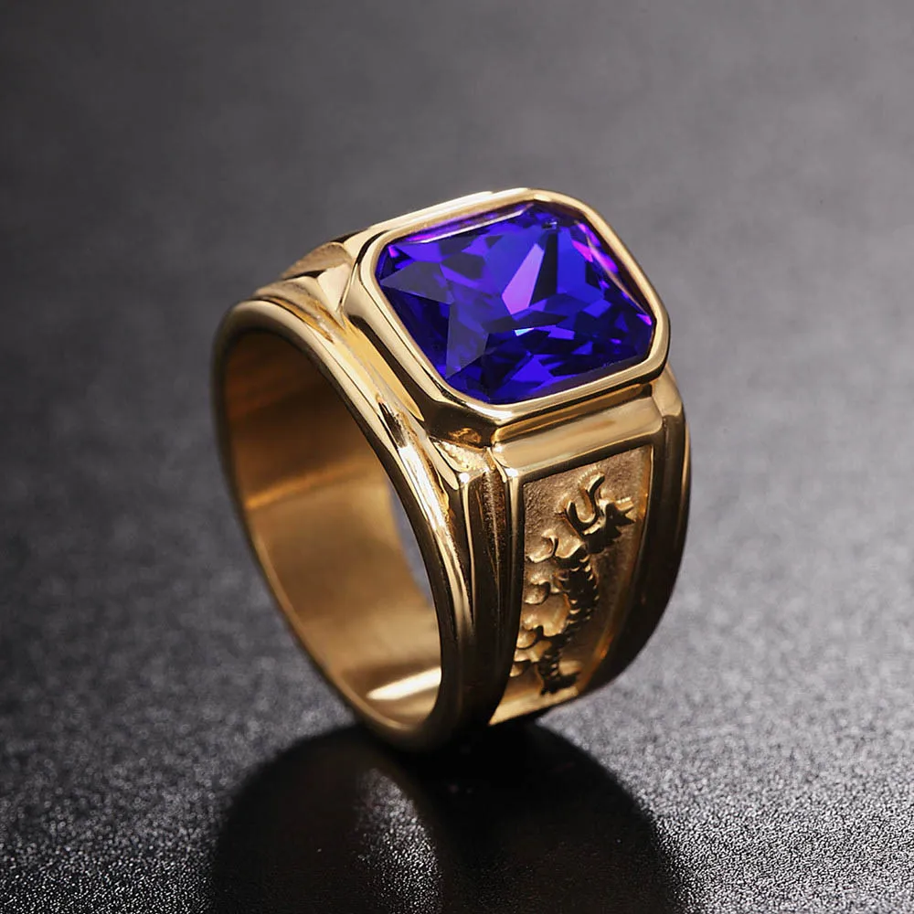 Punk Hip Hop High Quality Charm Big Gemstone Ring Men Women Fashion Stainless Steel Dragon Ring Jewelry Dropshipping Wholesale