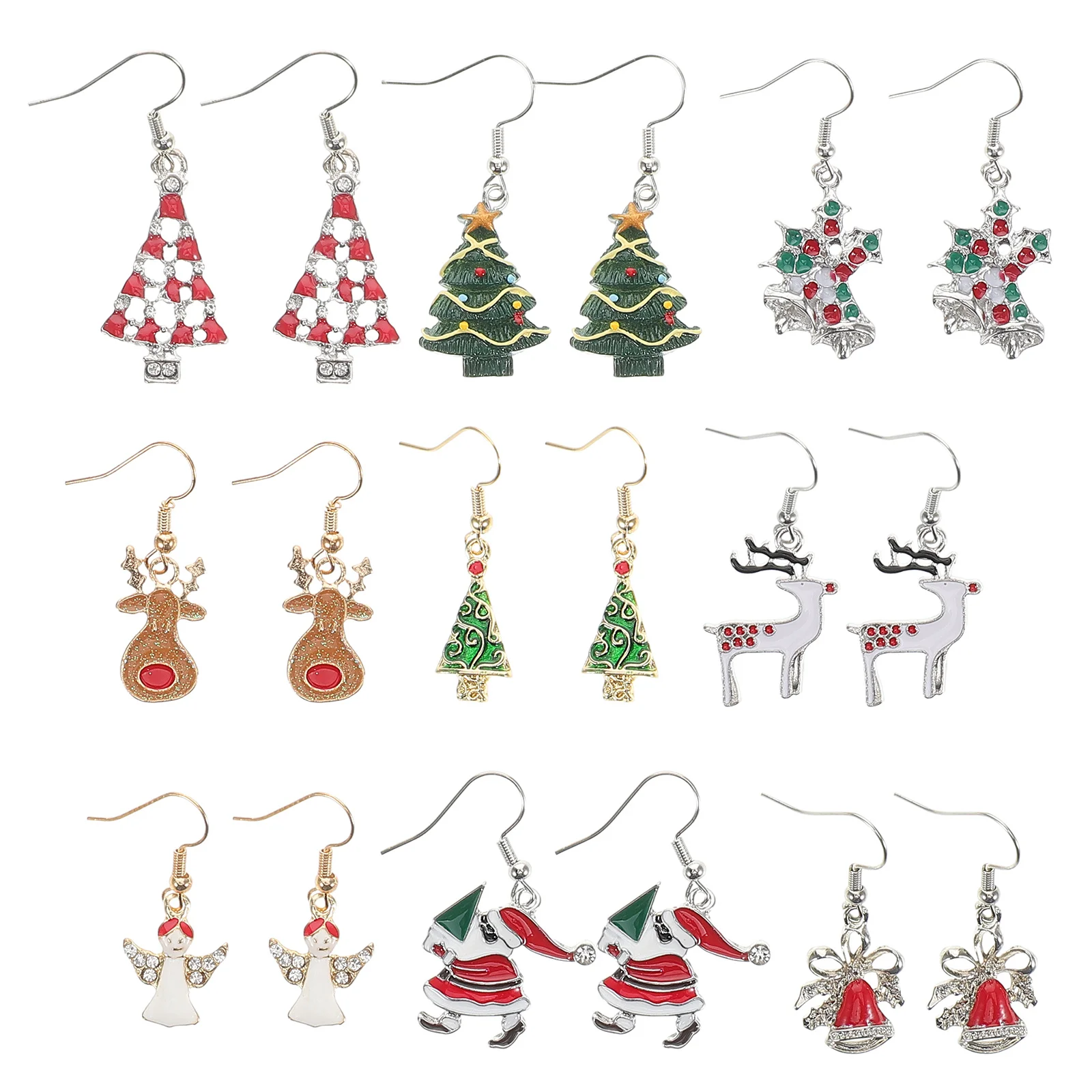 

9Pairs Christmas Earrings Alloy Santa Claus Pattern Dangling Jewelry for Holiday Party Gifts Charming Accessories