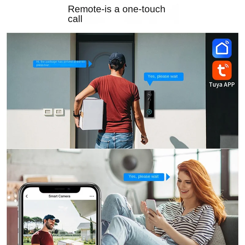 ABJF-Doorbell Camera Wireless Outdoor With Chime,180° Head-To-Toe View, 2K Video Doorbell No Subscription,Tuya 2.4Ghz Wifi