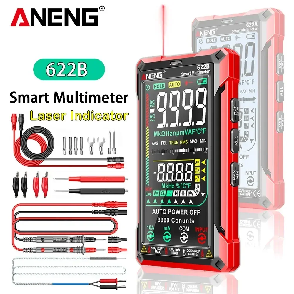 

ANENG 622B Digital Smart Multimeter 10A Tester Meter Auto Range True RMS DC/AC 9999 Multitester With Laser Lamp Capacitance Ohm