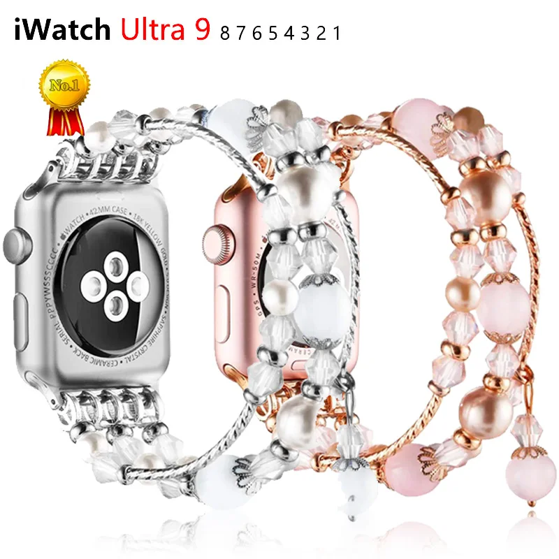 Beaded for Apple Watch Band 41mm 45mm 44mm 40mm Beautiful Handmade Women Bracelet iWatch Series 9 8 7 6 SE 5 40 41 mm Strap