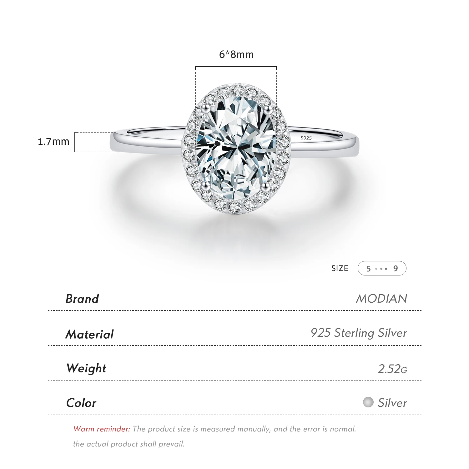 Women's Classic Geometric Round Oval Shape Zircon Ring