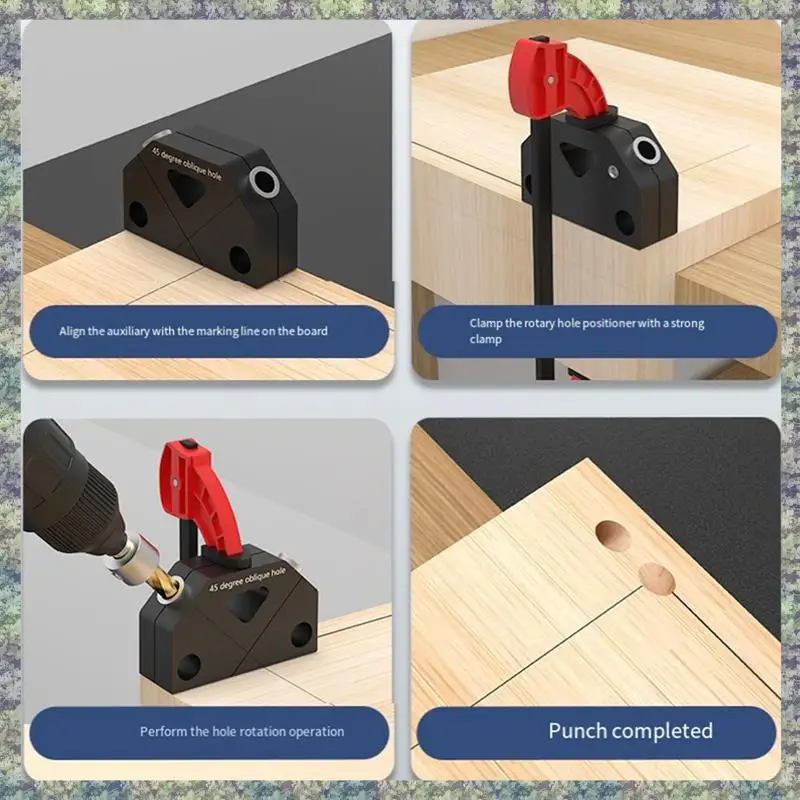 WON Localizzatore di punzoni obliqui da 45 gradi Localizzatore di foratura per la lavorazione del legno Assistente di punzonatura Posizionamento Strumenti per la lavorazione del legno 8.0Mm Dur