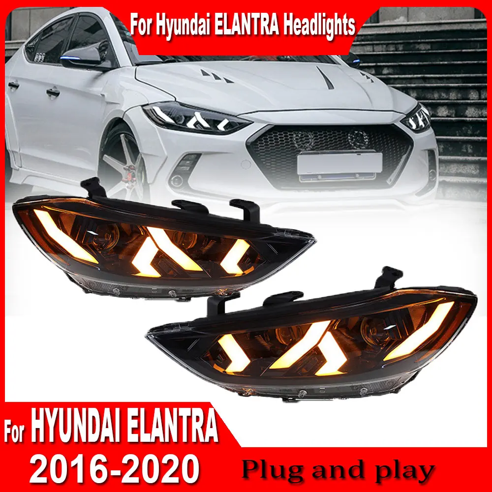 Car Styling Headlights for Elantra LED Headlight 2016 2017 2018 2019 2020 Elantra Front Lamp Drl Led Projector Lens Accessories