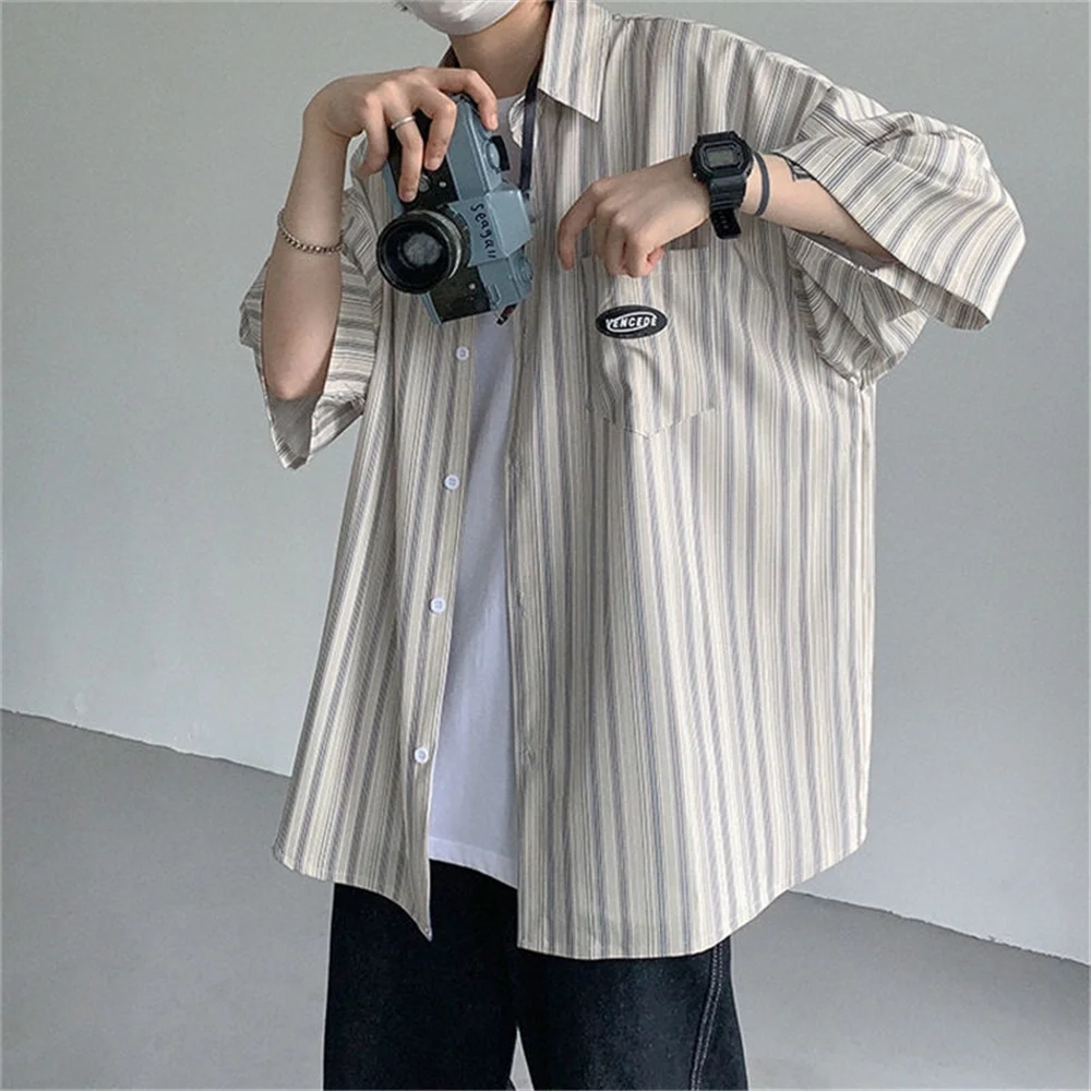 Summer Men's Short Sleeve Striped Shirts 2022 Fashion Print Shirt Mens Blouses Streetwear Brand Loose Casual Shirt Tops Men