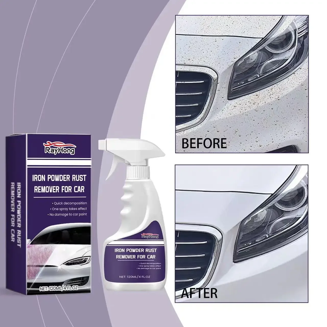 120ml Car Iron Powder Removal Spray Car Rust Removal Spray Multi-Purpose Rust Remover Inhibitor Rust Out Instant Remover Spray