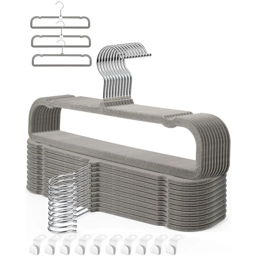 

Velvet Pants Hangers with Non Slip Bar, 20 Pack Felt Trouser Hanger, Perchas Terciopelo, Percha para Pantalones with 360 Swivel