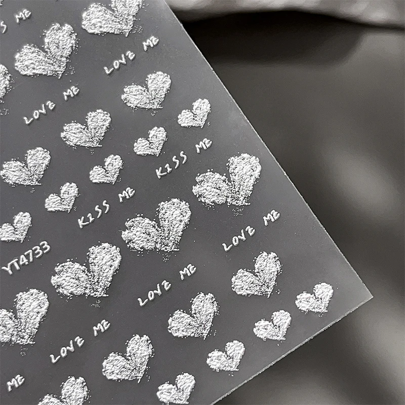 

1 Sheet White Heart Nail Stickers Relief Heart Design Self-Adhesive Nail Art Decoration DIY Sliders Nail